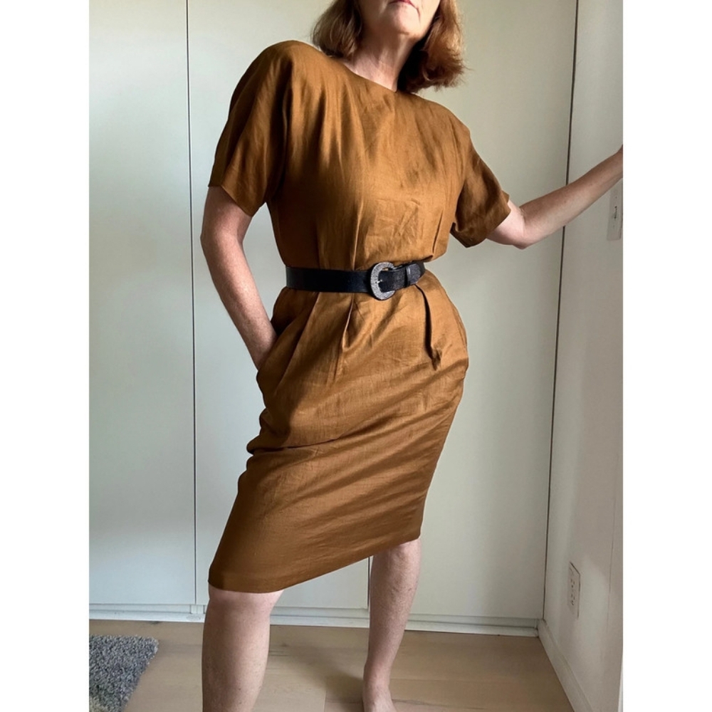 Elegant Brown Belted Dress